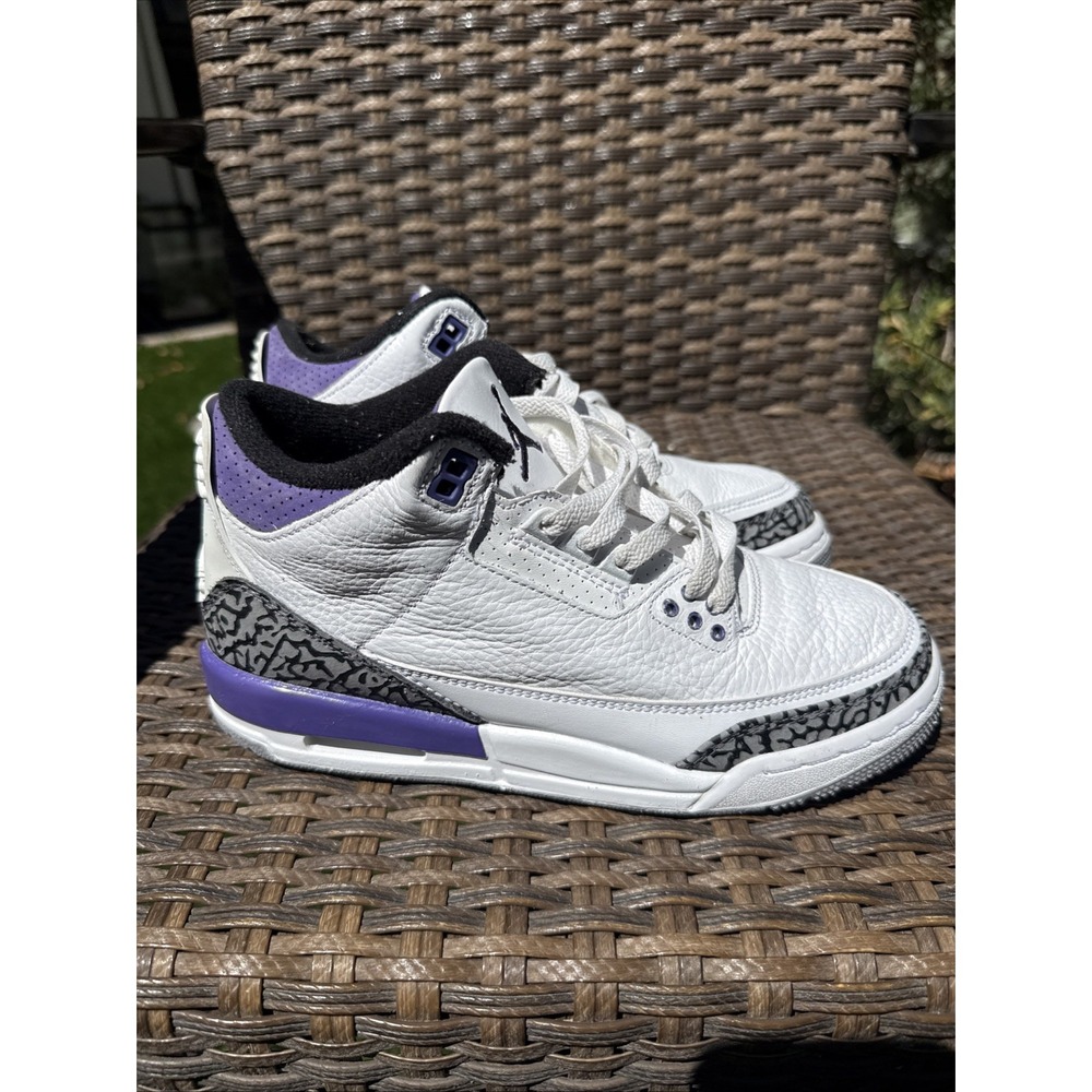 Nike Air Jordan 3 Retro Dark Iris (GS) Kids Shoes White Purple Gray Sneakers 6.5